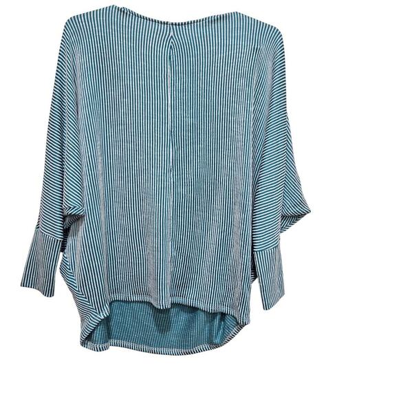 Zenana top womens size small blue green striped oversized ribbed dolman sleeves - Picture 2 of 10